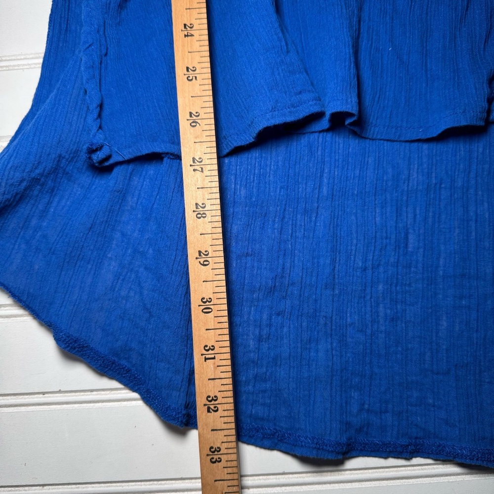 Catherine’s Blouse Women’s 2X Blue Gauzy Tunic Slits Roll Tab 3/4 Sleeves Casual - Picture 6 of 14